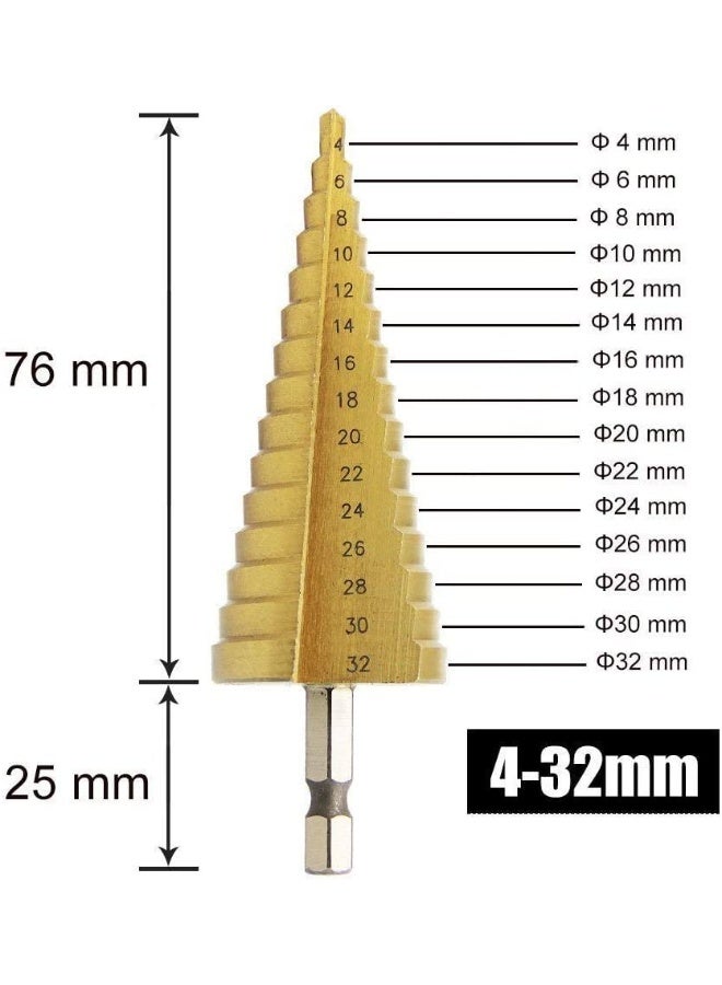 3Pcs High-Speed Steel Step Drill Bit Set with Automatic Spring Loaded Center Punch, 4-12mm/4-20mm/4-32mm Drill Bits Set for Sheet Metal Hole Drilling - Image 2